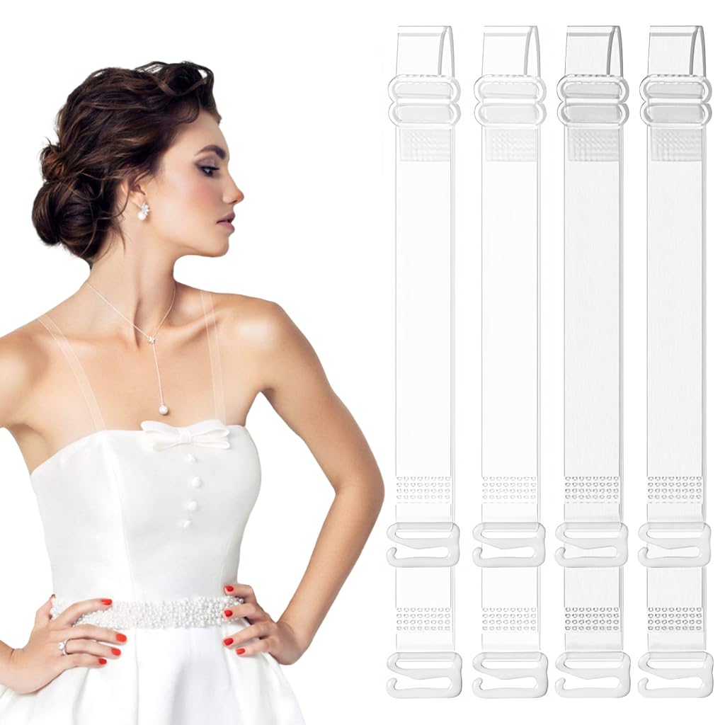 2 Pairs Clear Bra Straps Invisible Replacement Bra Straps Adjustable Invisible Clear Bra Straps 1.2cm Width Clear Bra Straps for Off Shoulders, Evening Dress-image-35