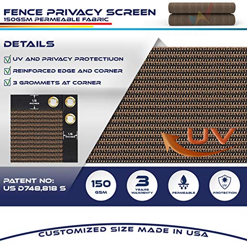 Windscreen4less Heavy Duty Sichtschutz Zaun in Farbe Braun mit Schwarz Streifen 6 'x 50' Tüllen Messing W/3-Jahre Garantie 140 GSM (Benutzerdefiniert Größen erhältlich) 6' x 50' – Bild 3