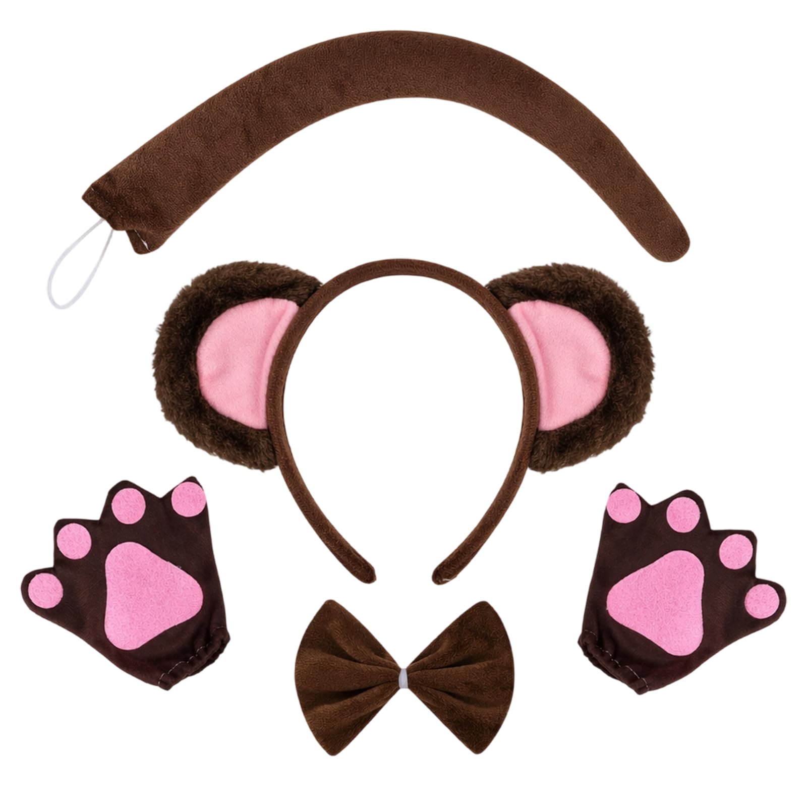 WsiQxuc 4 Piece Monkey Costume Set with Ears, Tail and Accessories, Animal Dress Up Outfit for Themed Parties, Festive Events and Role Playing Activities, Complete Monkey Ears and Tail Ensemble