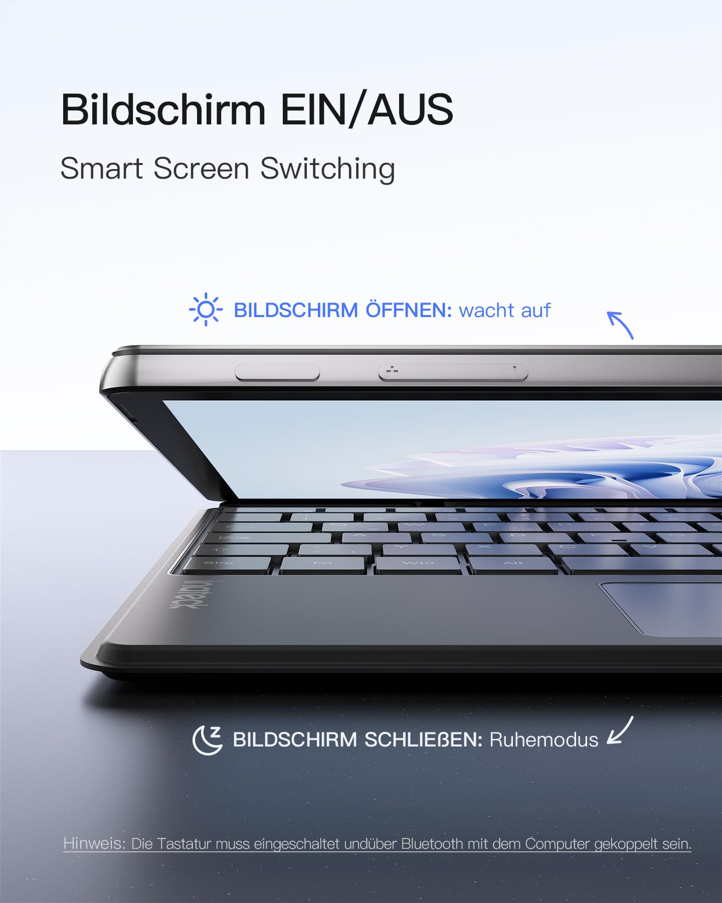 Inateck Surface Pro 9 Tastatur,Kompatibel mit Surface Pro 11/10/9/8/X, KI-Funktion,Surface Tastatur mit Touchpad 7-Farben Hintergrundbeleuchtung und Stifthalter,QWERTZ, KB05114