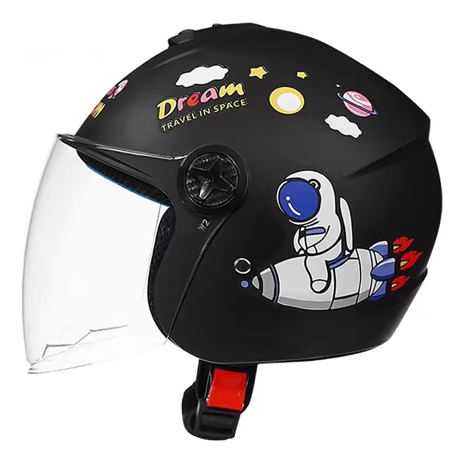 Casco Moto Bambino ECE 22.06 Omologato, Visiera Lunga Antigraffio, Calotta ABS Leggera, Design Astronauta Spazio, Jet Scooter Ciclismo Ragazzo Ragazza Blu 19,45~55cm