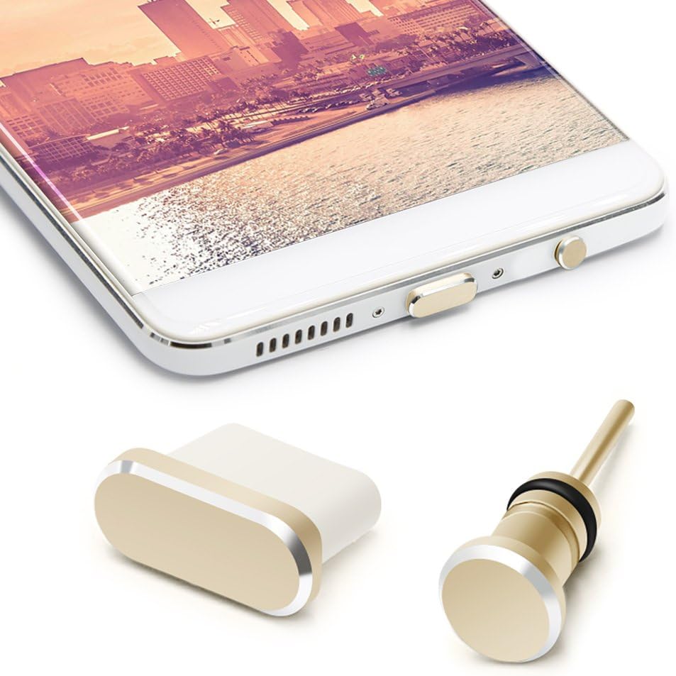 iMangoo Type C Anti Dust Plug Set, Type C Pluggy & 3.5mm Earphone Pluggy Protect USB-C Port Headphone Jack for Samsung Galaxy Note 10 Galaxy A71 5G A21 A20/30 A11 A31 A51 MOTO G Stylus Power Gold