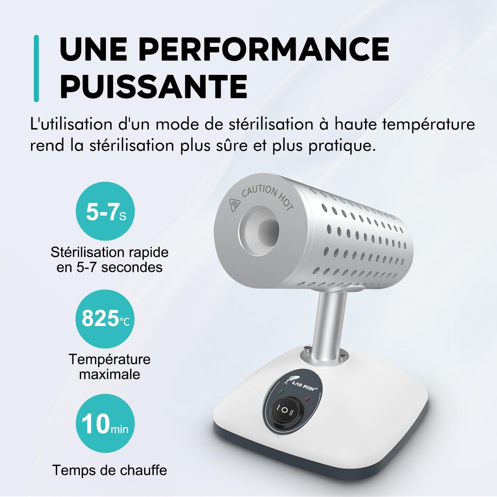 LAB FISH Stérilisateur Infrarouge Lab 825°C Stérilisateur à Boucle D'Inoculation