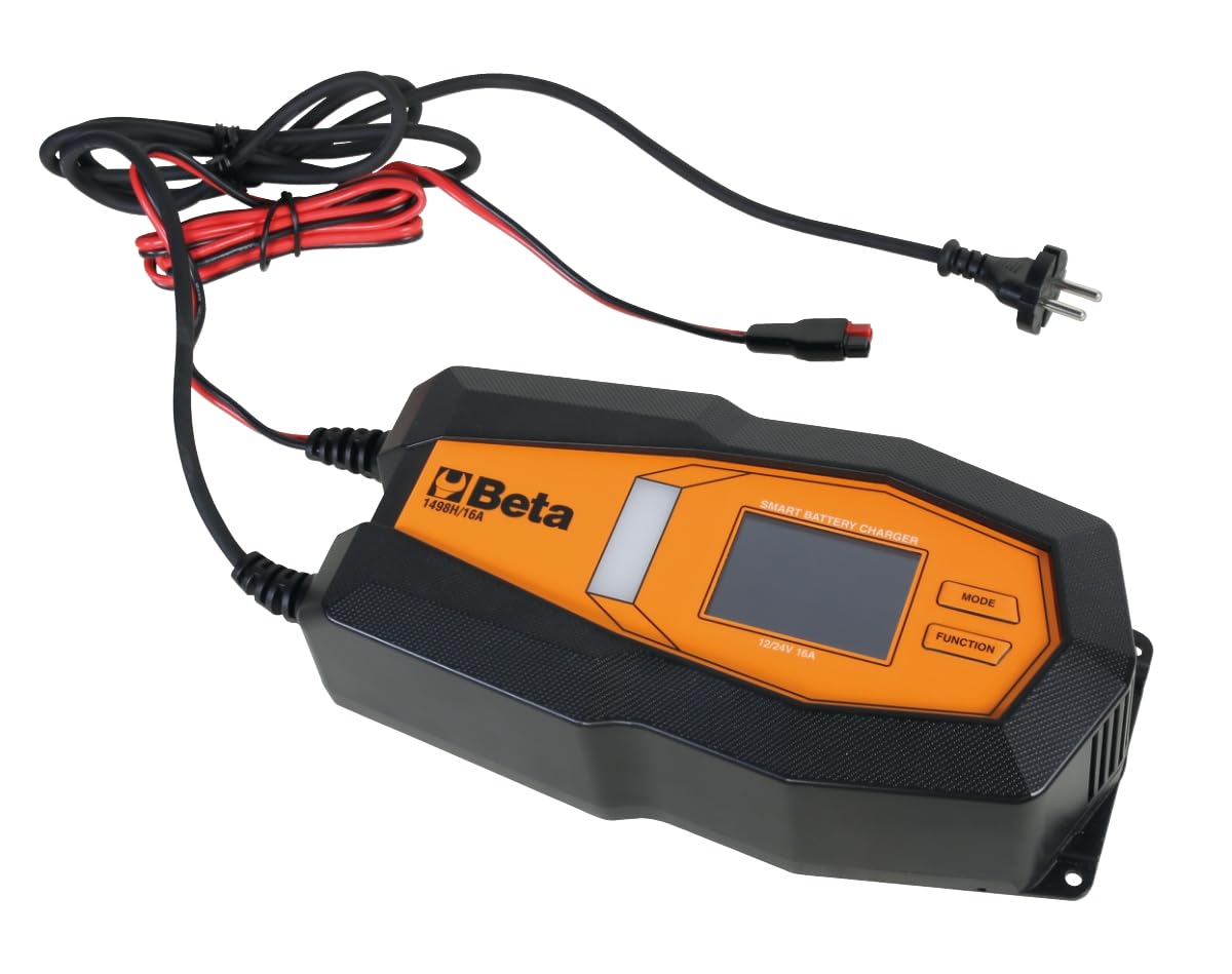 BETA 1498H/16A – Cargador de batería electrónico multifunción de 12-24 V para baterías de plomo y litio, con pantalla LCD y protecciones de seguridad, corriente de carga de 4-16 A
