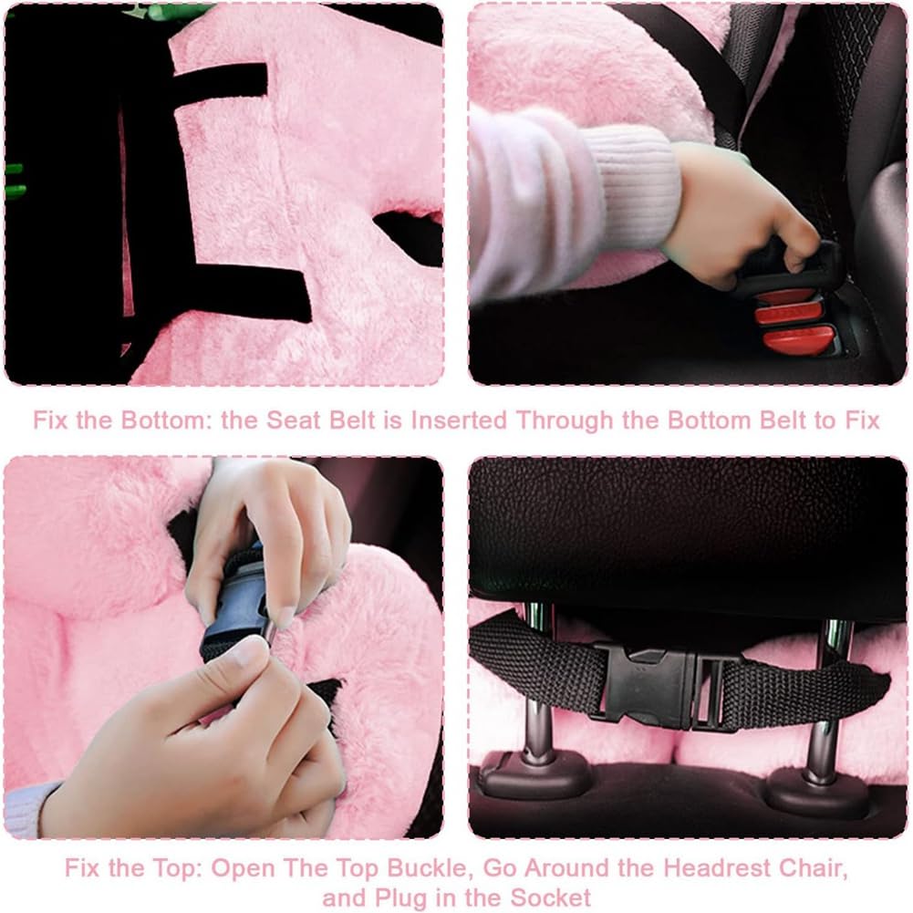 Cuscino da Viaggio, Cuscino da Viaggio per Bambini, Cuscino Multifunzionale A Forma di U per Auto, Supporti per Posteriore per Testa e Corpo (Rosa)