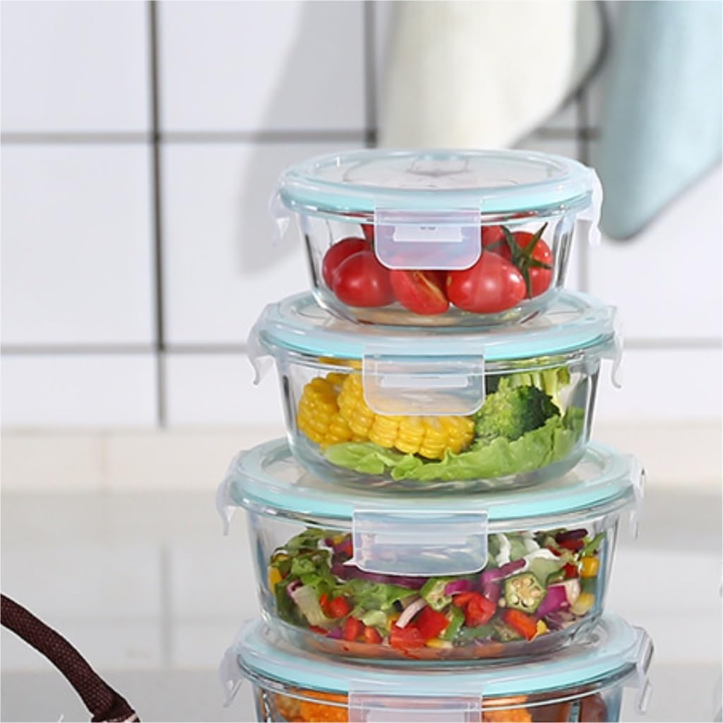 Recipientes para Alimentos Caja de almacenamiento de vidrio de borosilicato alto con tapa, caja con división de almacenamiento sellada de vidrio, contenedor de vidrio transparente para Refrigerador Fr