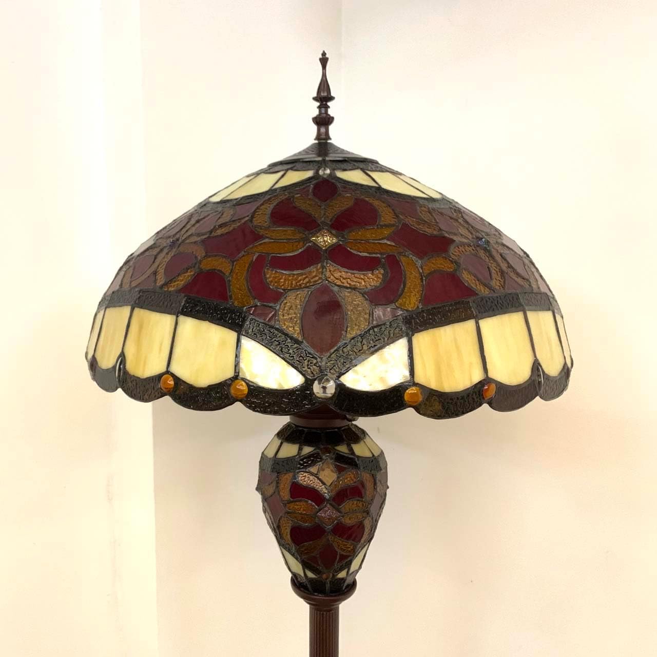 Bieye L10867 Baroque Tiffany Style Stained Glass Double Lit Floor Lamp for Home Decor 64-inch Tall (18-inch Wide, Red)