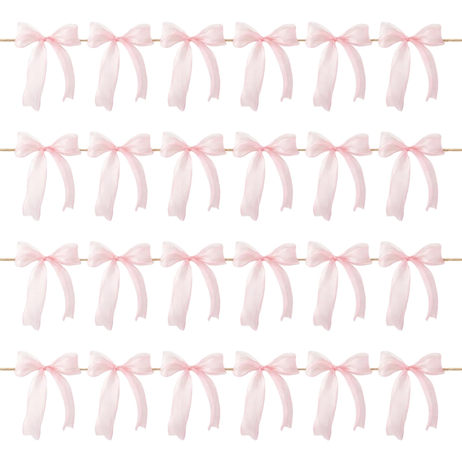 2 Pcs Pink Bow Banner, 2m Tulle Bow Garland with 24 Bows, Pink Ribbon Bunting for Coquette Room Decor, Baby Shower, Birthday, Wedding and Bachelorette Party Decorations