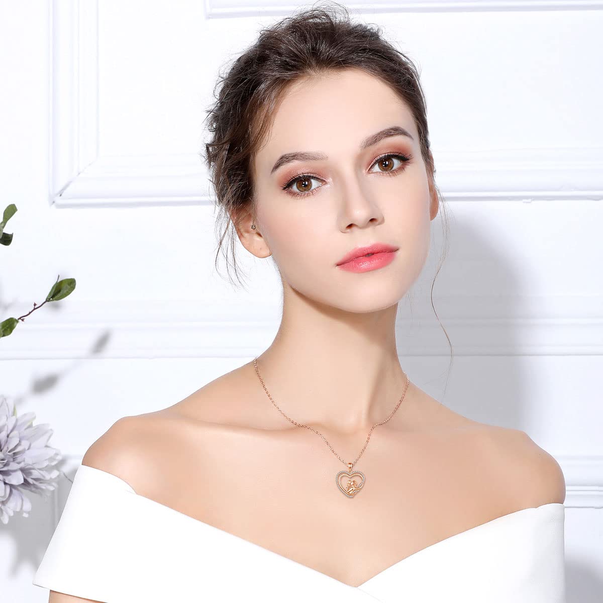 Collana Madre Bambina Argento Sterling 925 per Donna, Ciondolo Madre Figlia Doppio Cuore Gioielli Regalo Festa della Mamma per Mamma Moglie, Catena da 45 cm
