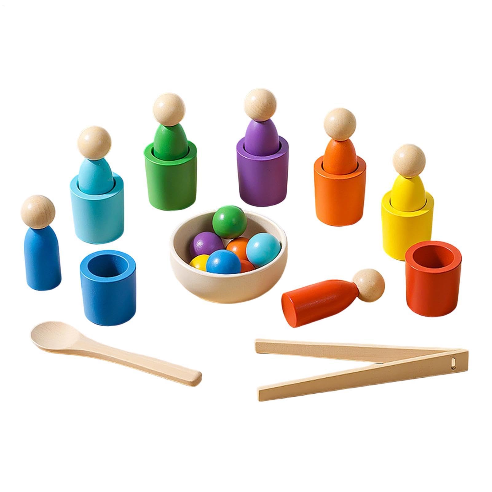 Color Sorting Toys - Wooden Balls Cups, Fine Motor Skills Set | montesori Sensory Learning Equipment, Early Educational Coordination Development Gear For Kindergarten