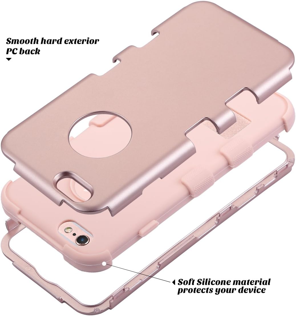 ULAK iPhone 6S Case,iPhone 6 Case, Hybrid Soft Silicone Hard PC Case Anti Slip Heavy Duty High Impact Dust Scratch Shock Resistance Protective Cover for iPhone 6/6S 4.7 Inch, Rose Gold