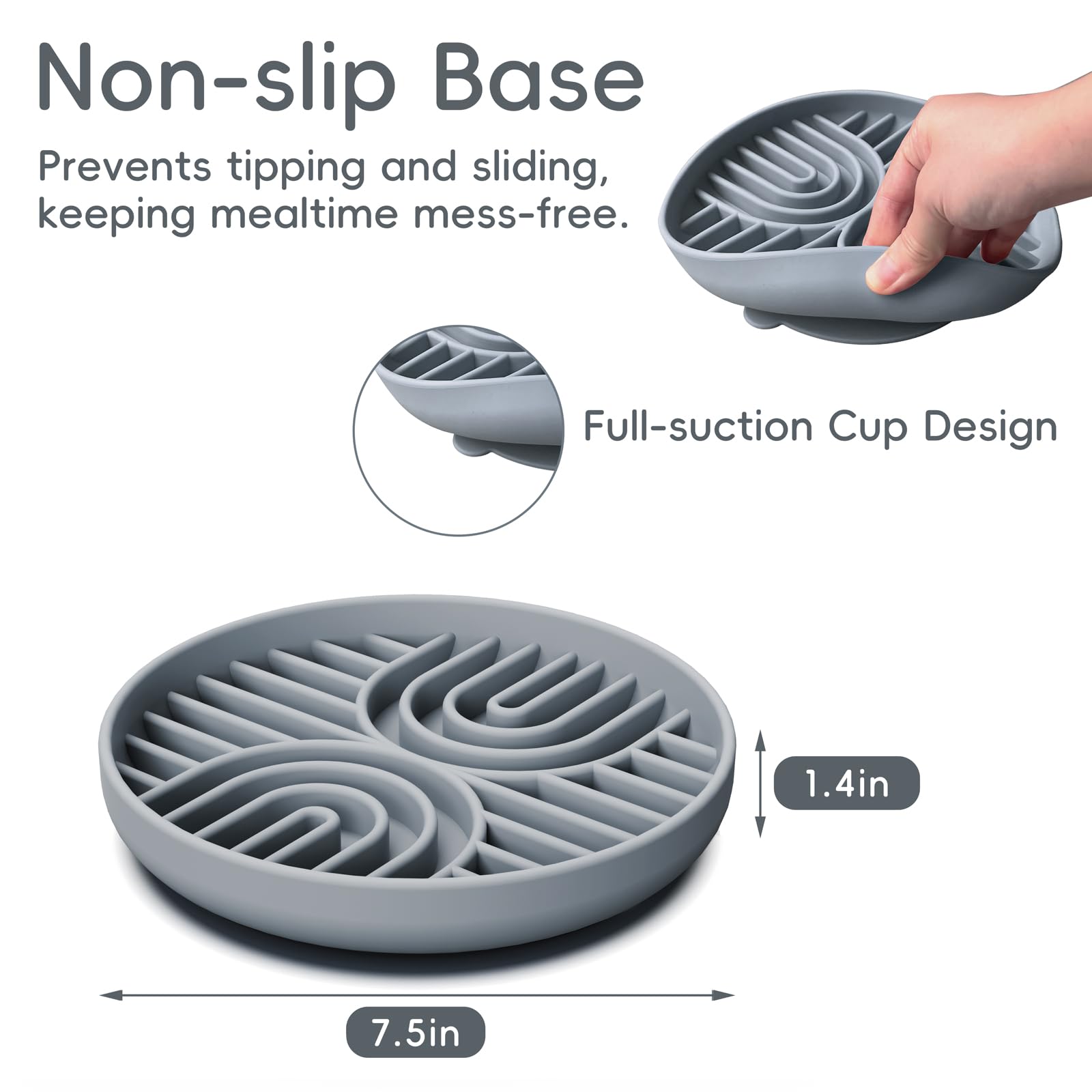 Slow Feeder Dog Bowls, Silicone Slow Feeder for Dogs & Puppies, Dog Puzzle Bowl with Suction Cup for Anxiety Relief, Slow Eating, Dishwasher Fit, for All Breed, Grey - image 4