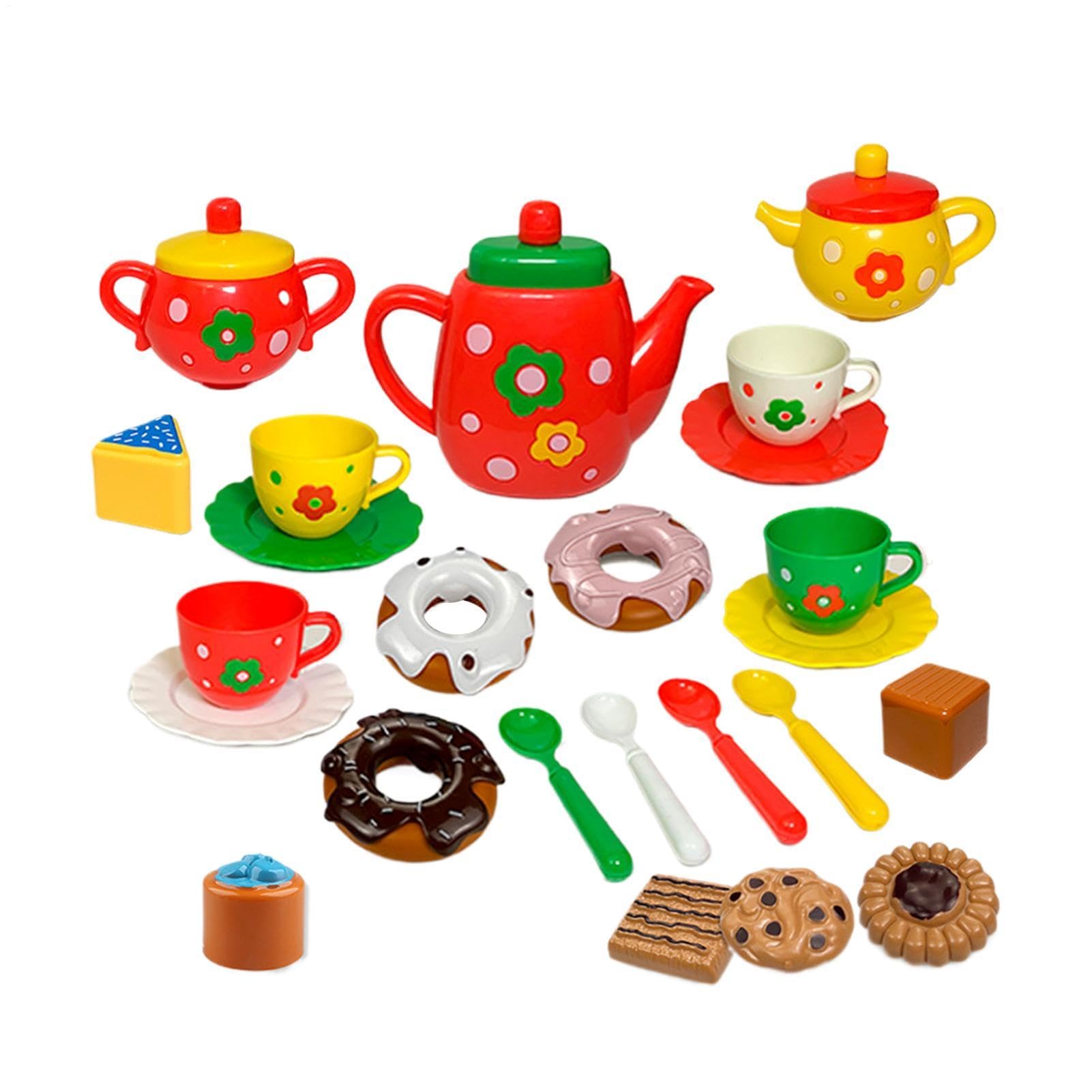 Kids Tea Party Set Pretend Play Toy with Teapot and Realistic Dessert