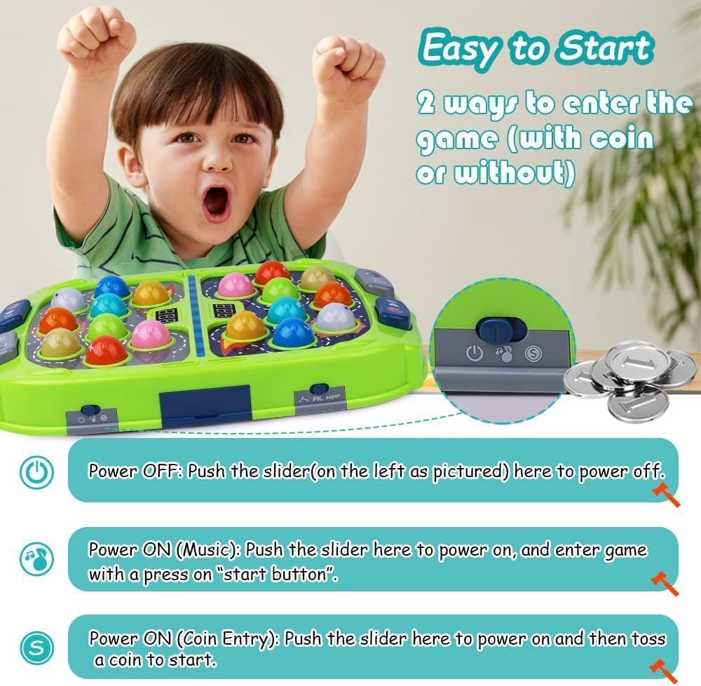 Guffawz Whack-a-Mole Game for Kids Interactive Hammer Toy with Lights & Sounds, PK Mode with 2 Hammers - Image 4