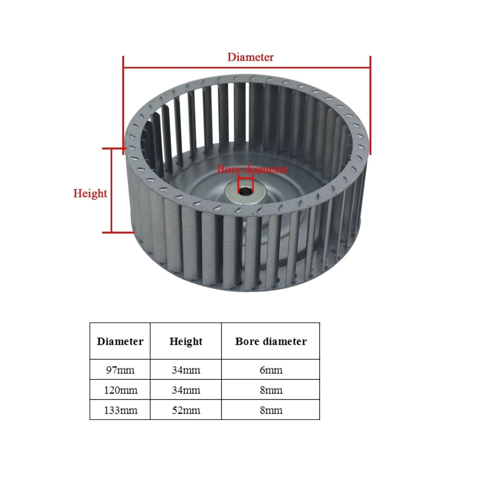 Zentrifugalflügel-Motorflügel, Lüfterradwelle, Aluminium-Gebläseventilator, kleines Schaufelrad, Multivane-Laufrad(97mm)