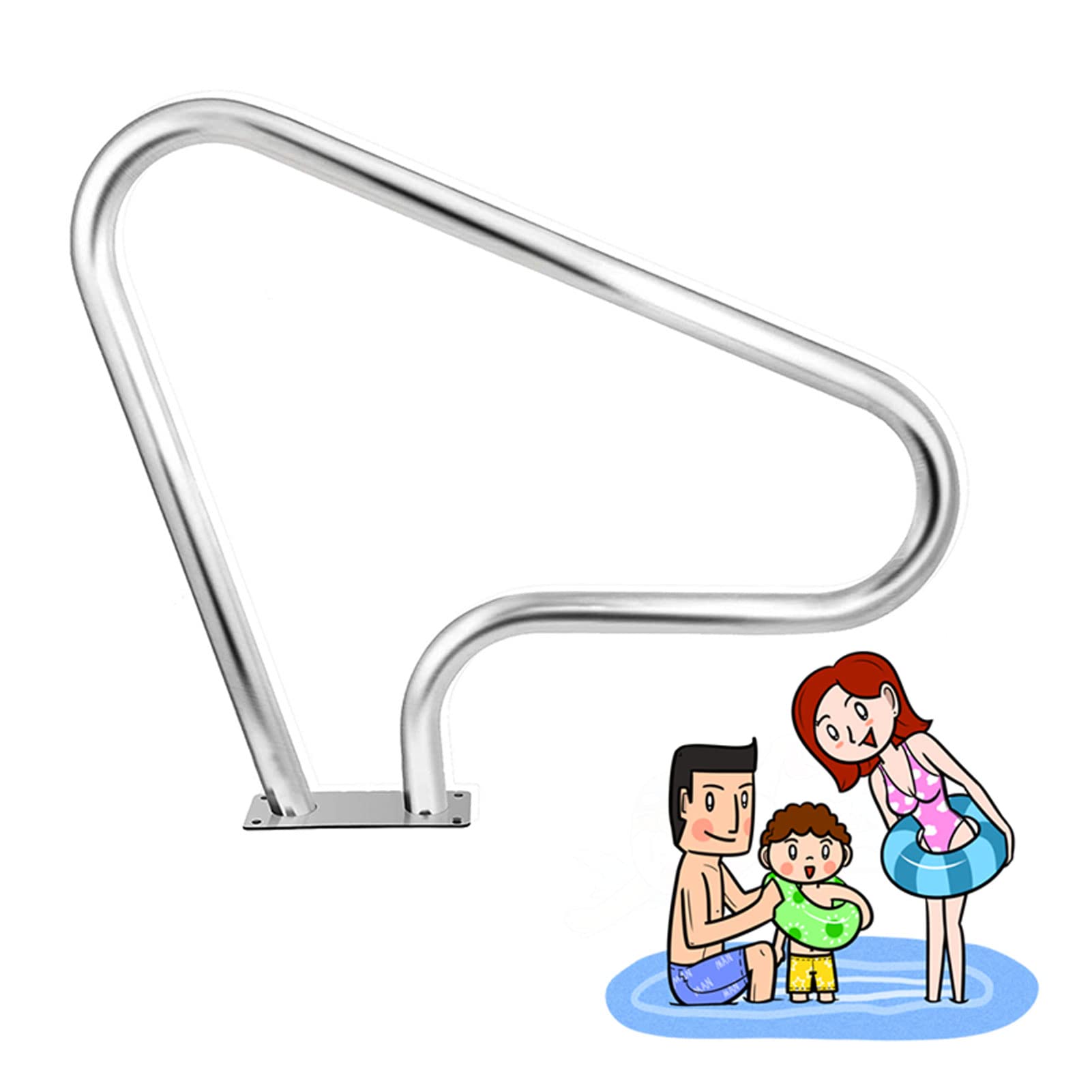 Pasamanos de Seguridad para Piscina Pasamanos para Piscina enterrada, 99x8 1 cm/39 x 31,9 Escalera de Piscina Riel de Entrada para Piscina con Placa de Soporte de Montaje rápido