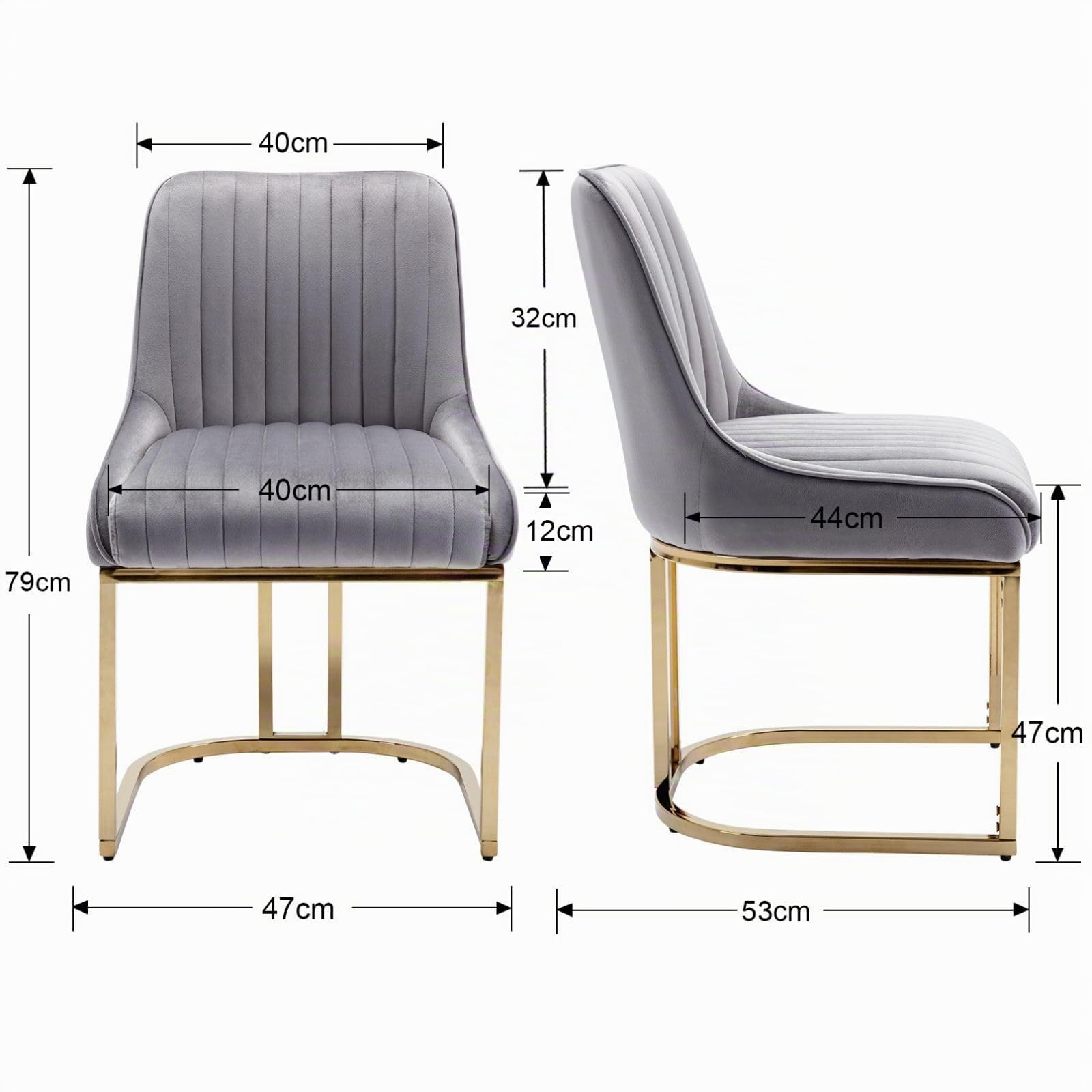 Ya-Home Juego de 2 Sillas de Comedor Terciopelo Marco de Metal, Gris | Silla Cocina Tapizada en Terciopelo, Marco Metal, Respaldo Curvado, para Hogar/Restaurante, Moderno Elegante