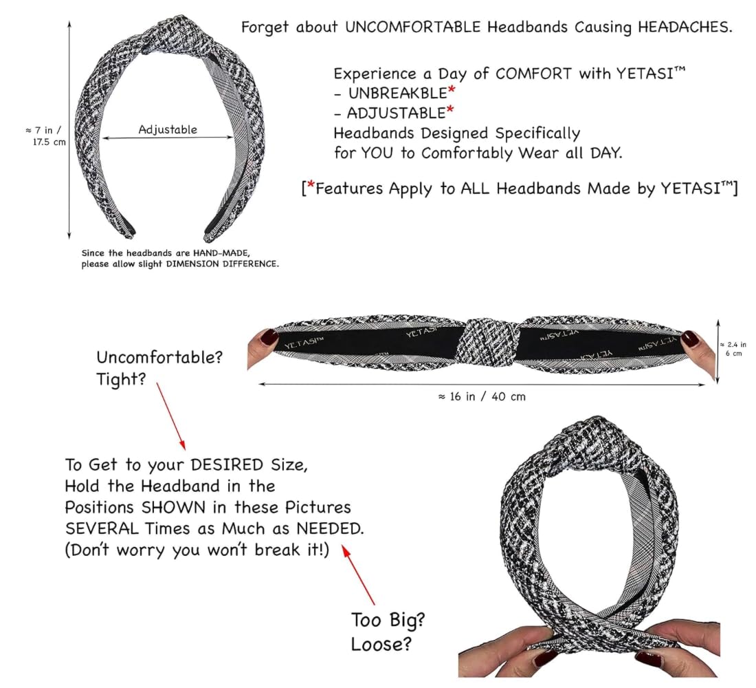 Knotted Top Headband Beige Black Floral Monogram Print Satin Silky Hair Band Amazon.com : YETASI Black Floral Knotted Headband for Women  main image 4