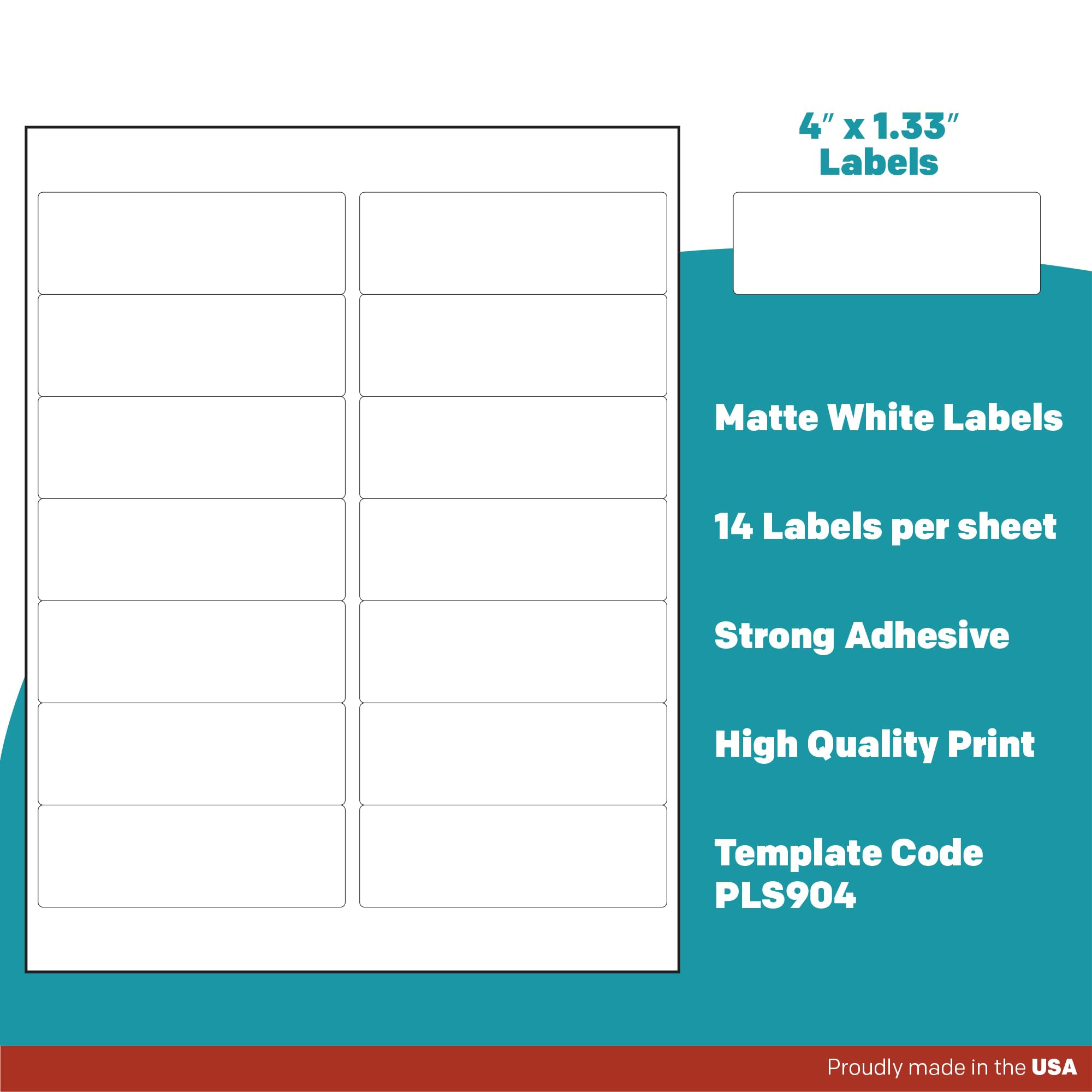 Premium Label Supply Białe naklejki pocztowe – 10 cm x 3,4 cm – kompatybilne z laserem / atramentowym – (14 na arkusz), 25 arkuszy – łącznie 350 etykiet samoprzylepnych