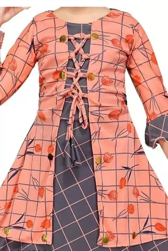 Image of Girls Ethnic Cotton Kurta and Straight Pant Set with Silky Dupatta