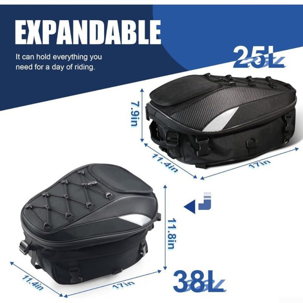 Riflettente Moto Tail Bag Nero Impermeabile | Dimensioni 43,2 x 29 x 20,1 cm, peso leggero 500 g, si adatta alla maggior parte delle biciclette, spostamenti quotidiani