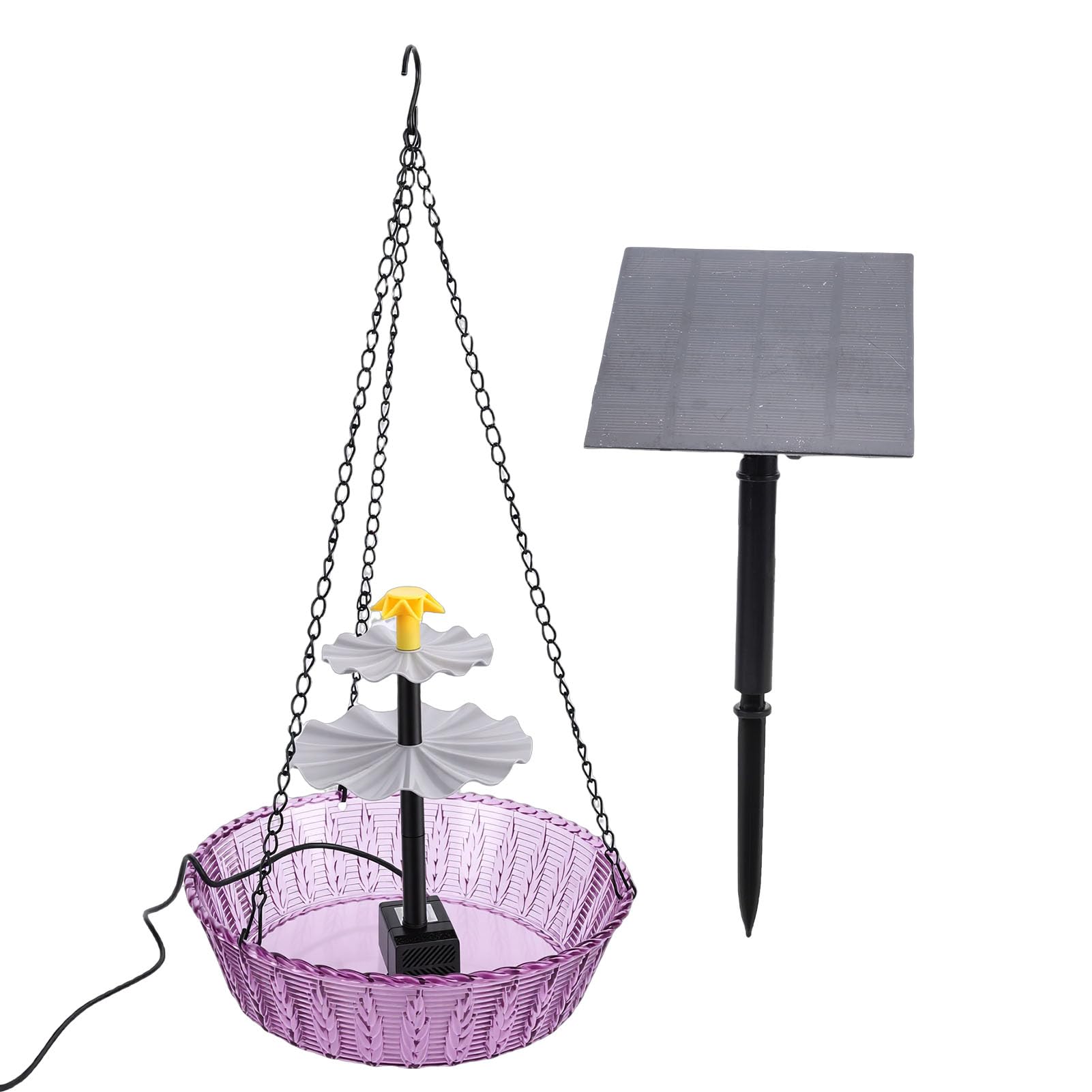 Solar-Hänge-Vogelbadbrunnen für den Außenbereich, 3-lagige kaskadierende Vogelbadschale aus Kunststoff mit Solarsprudler, Flache oder hängende Platzierung für den