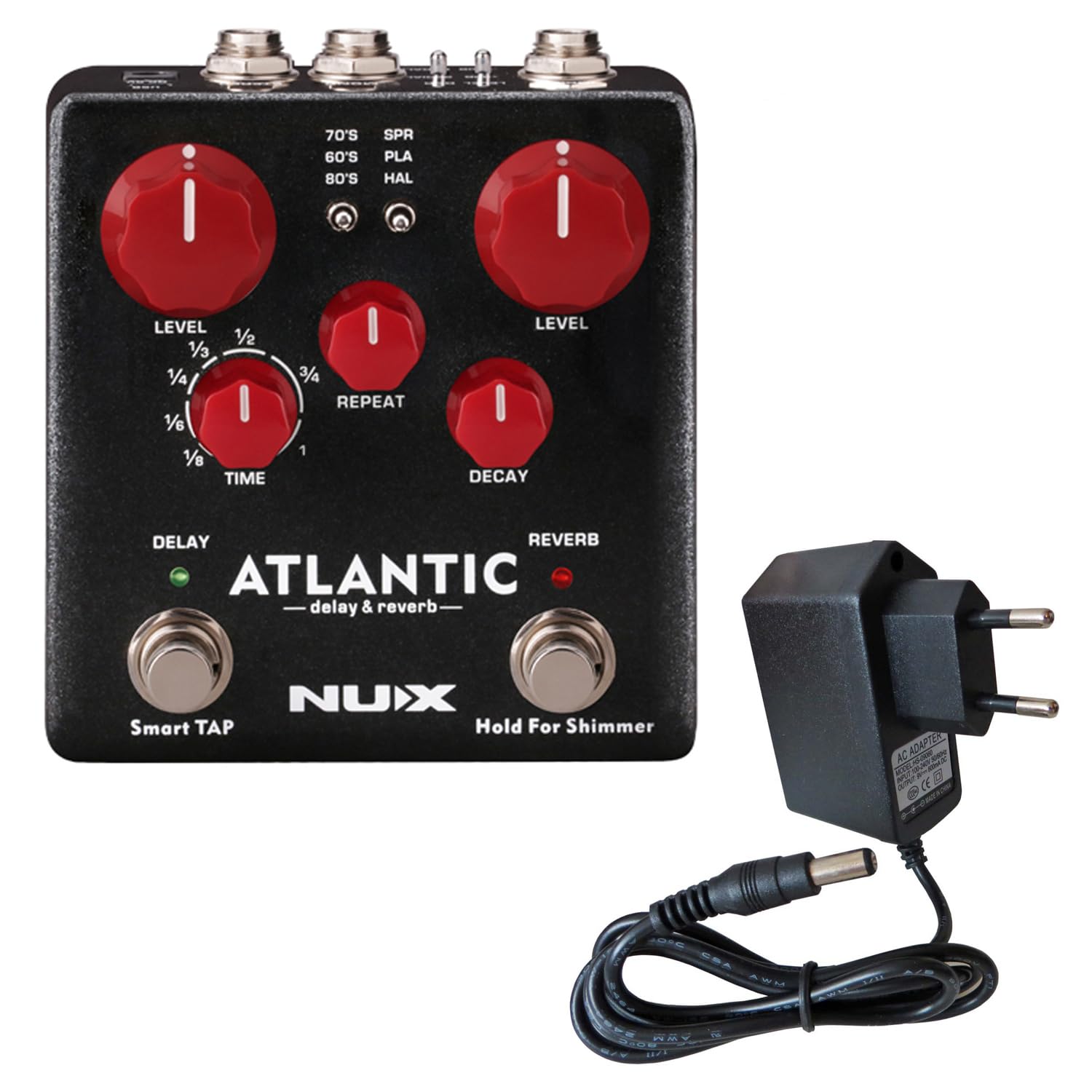 NUX NDR-5 Atlantic Delay und Reverb Pedal Effektgerät für Gitarre + keepdrum Netzteil