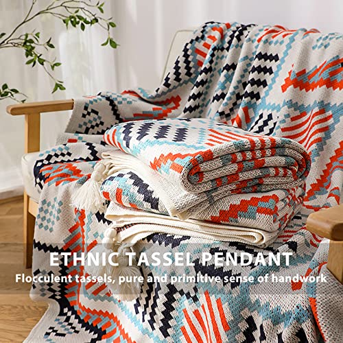 LumiSyne Knitted Throw Blanket Vintage Tassel Bohemian Ethnic Style Geometric Pattern Cozy Armchair Cover Warm Throws For Sofa Couch Bed Shawl Blanket 130x110cm - Image 4