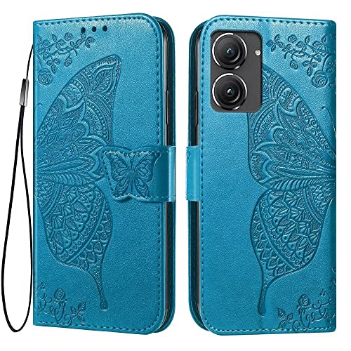 EASSGU Funda para ASUS Zenfone 10 / ASUS Zenfone 9 (5.9' Inches) Flip Folio Carcasa Magnética de Cuero para Teléfono con 3 Ranuras para Tarjetas 1 Wallet, Case - Azul
