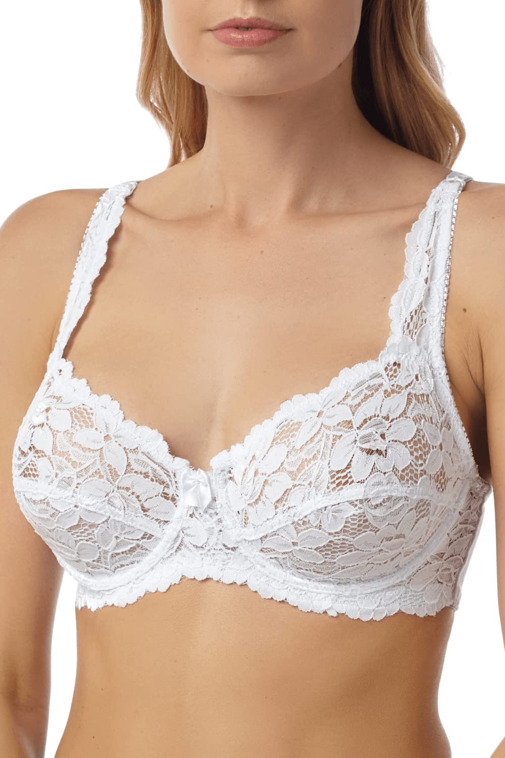 Camille Women's Classic Underwired Floral Lace Bra in White | Size: 36DD