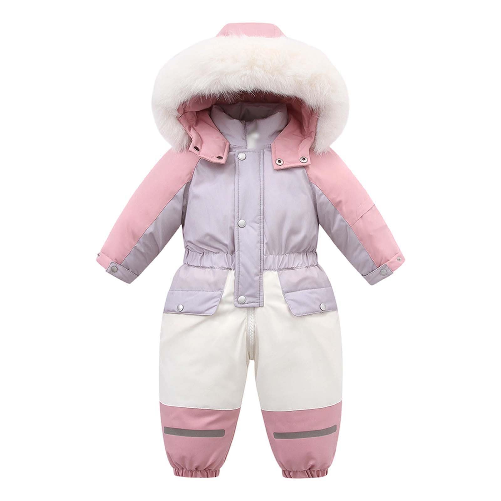 Générique Vêtements de Ski Fille Chaude, Extérieur Pantalon en Plein air Veste de Ski Fille Manteaux Ensembles Neige Doudoune à Capuche Zippé Combinaison Impermeable Enfant 4-5 Ans