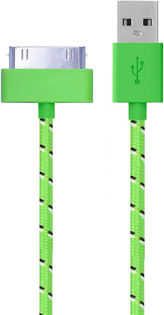 Go Beyond (TM) 10 Feet/ 3 Meters 30 Pin Fabric Braided Nylon Premium Durable USB Charging/Data Sync Cable for Apple iPod, iPhone4/4s, and iPad (Green Nylon, Shipped in Same Business Day.)