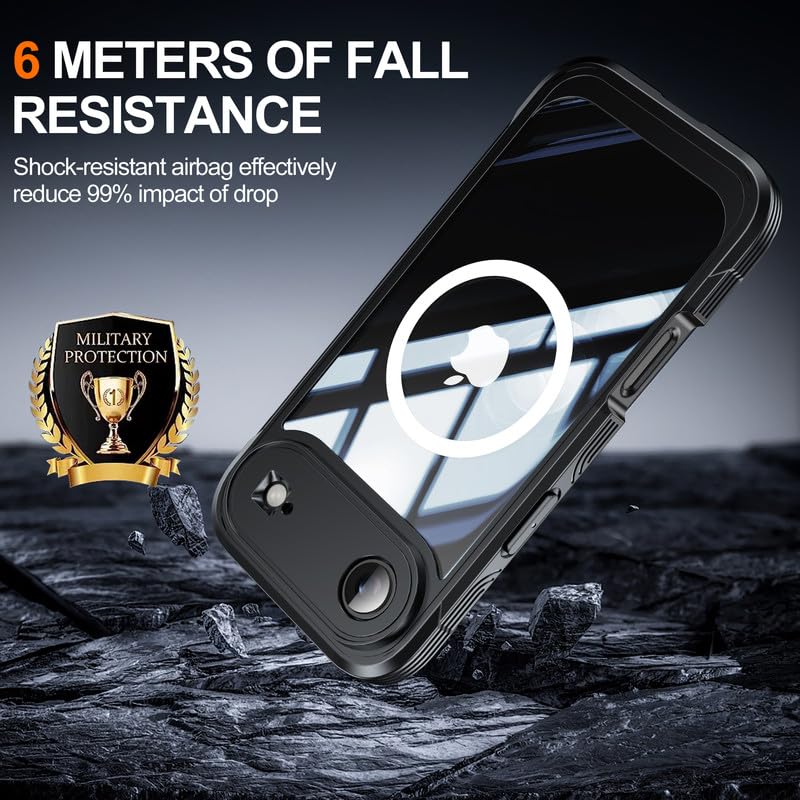 Image of LuxuryKase Shockproof Front & Back Cover for iPhone Air with Full Body Protection | Strong Grip | Camera & Screen Guard | Wireless Charging Support | Durable TPU+PC Design - Black