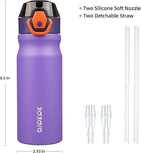 Miniatura 4 de BJPKPK Botella de agua de acero inoxidable con tapa con pajilla, botellas de agua reutilizables de 18 onzas líquidas metálicas que mantienen el frío