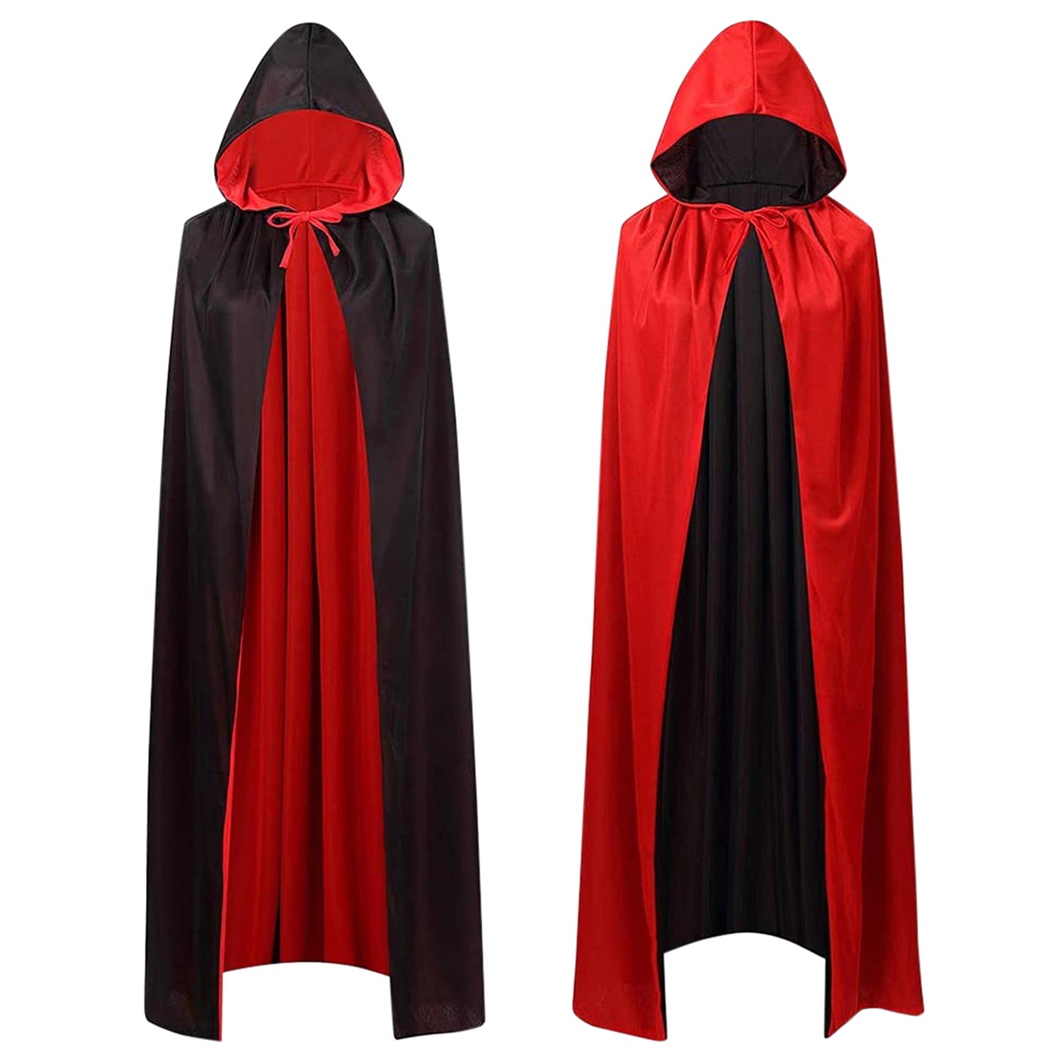 Runstarshow Vampire Cape 140cm Long Reversible Hooded Black and Red Cloak Costumes Fancy Dress Party Customer Halloween Cosplay for Men and Women