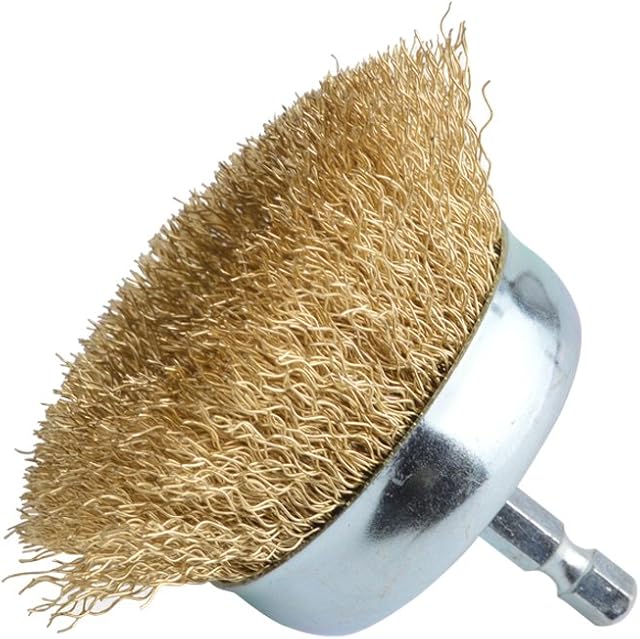 Gunpla 75mm Wire Cup Brush 6.35mm Hex Shank Hardened Brass Steel Crimp Wheel Heavy Duty Wires Brushes for Metal, Removal of Rust Corrosion Paint