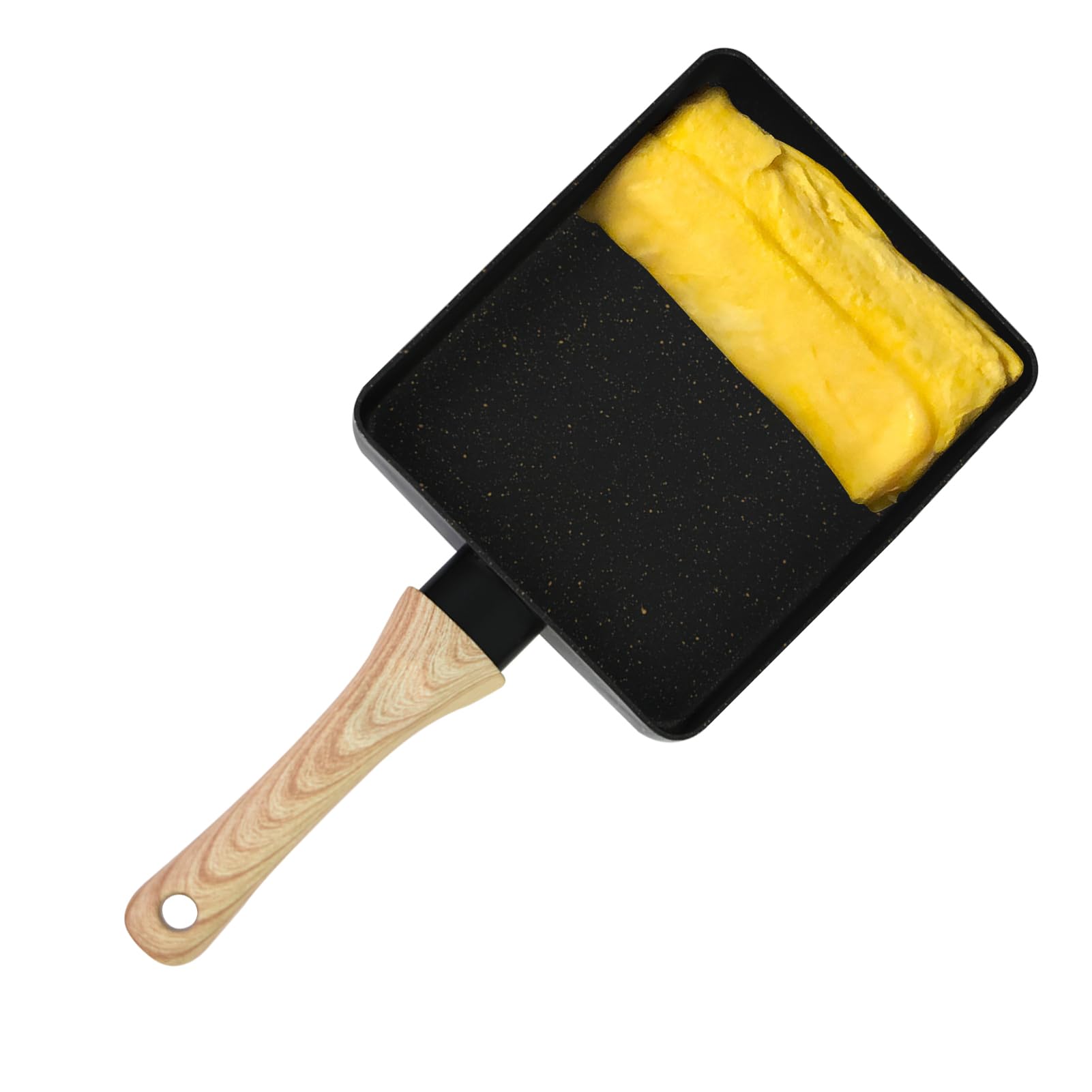 Artcome Poêle à omelette japonaise avec revêtement anti-adhésif Tamagoyaki avec assiette Tamagoyaki, spatule et brosse en silicone, 17,8 x 15,2 cm (noir)