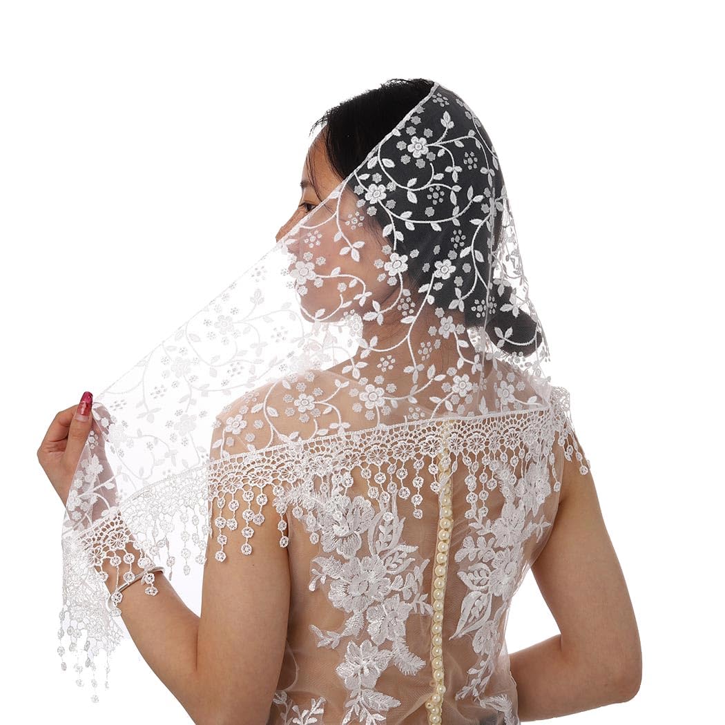 Aularso Lace Triangle Scarf Ligthweight Floral Scarf Tassel dark