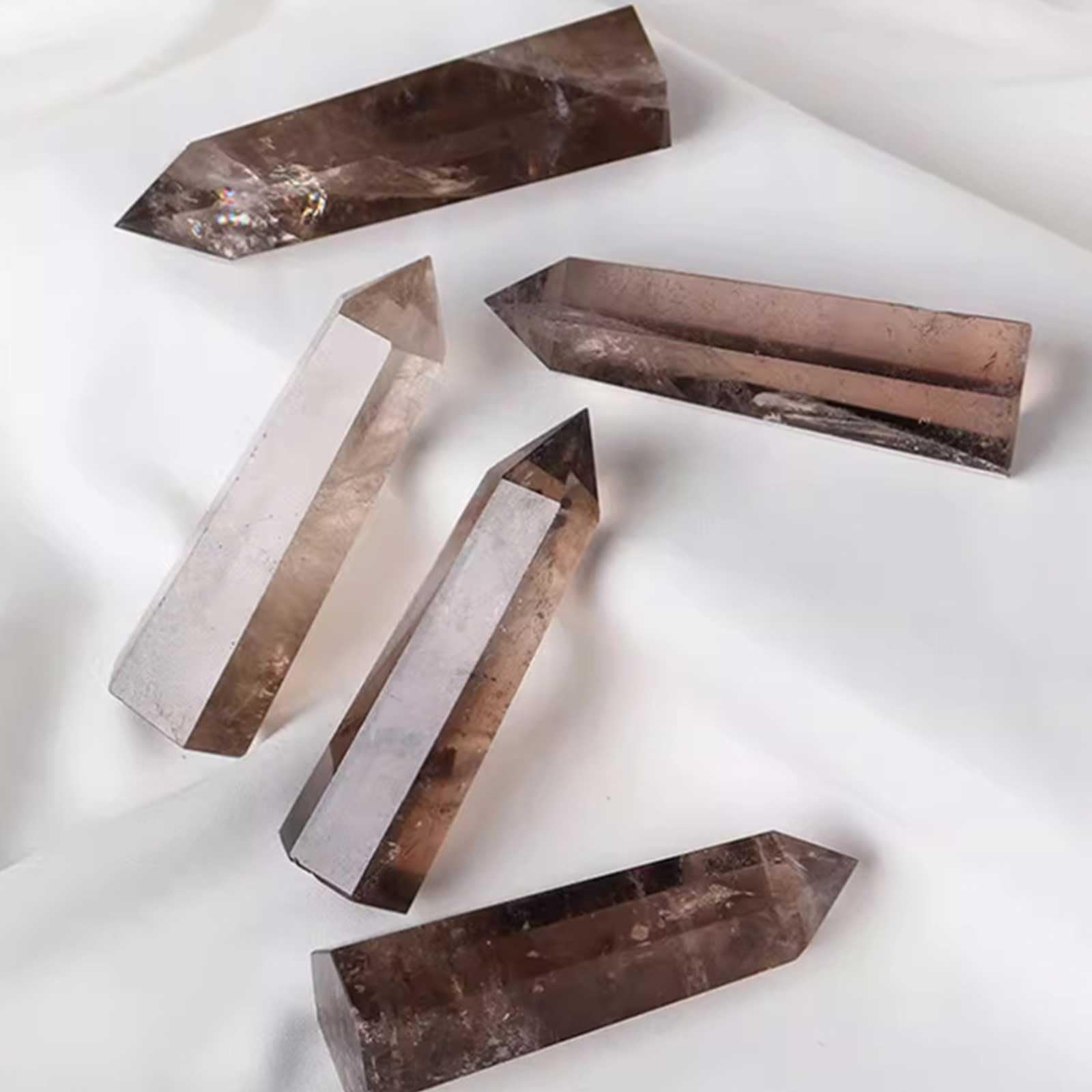 Ornamenti curativi della Torre di Cristallo di Quarzo fumé Naturale | Bacchetta di cristallo a 6 punte sfaccettate per Chakra, Reiki, meditazione, decorazioni, 3 pezzi