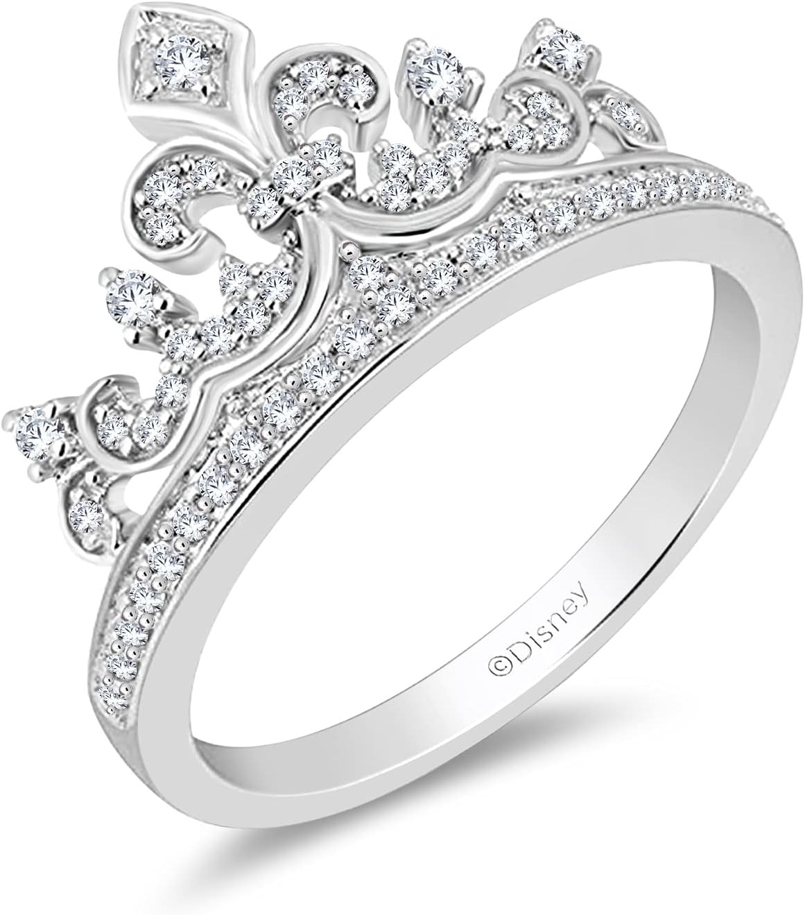 Jewelili Enchanted Disney Fine Jewelry Sterling Silver 1/4 Cttw Princess Disney Crown Ring