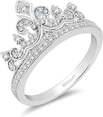 Jewelili Enchanted Disney Fine Jewelry Sterling Silver 1/4 Cttw Princess Disney Crown Ring