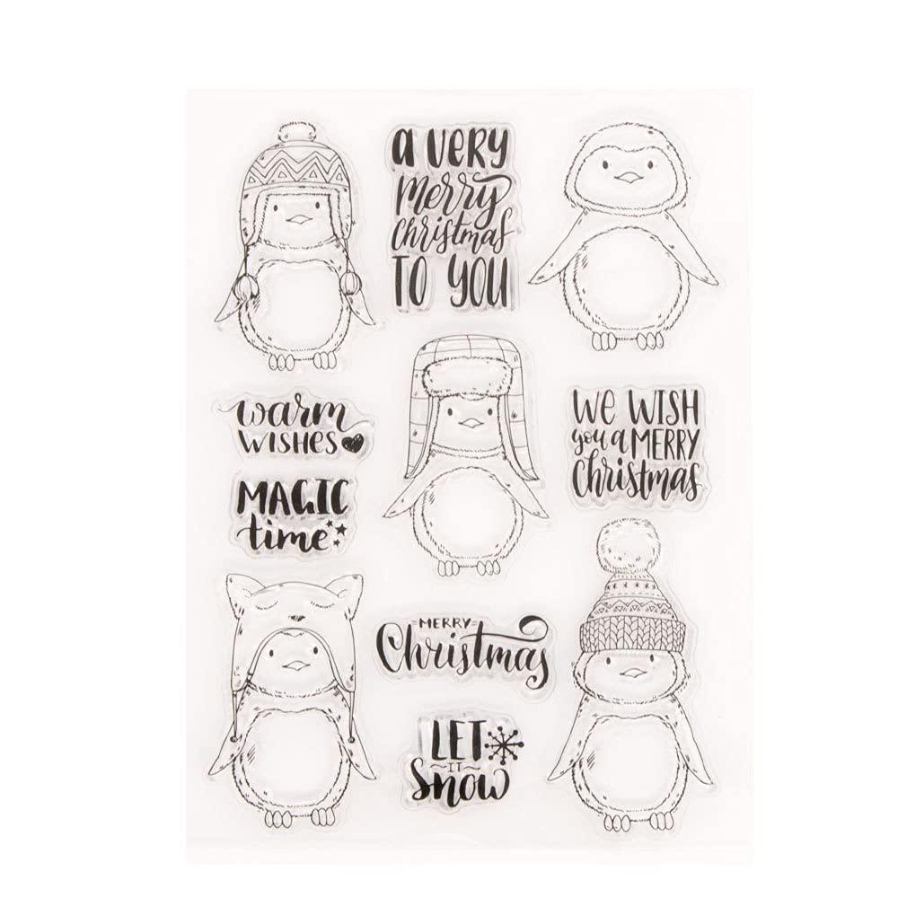 Arriettycraft Type 2 Merry Christmas Penguin Christmas Sentiment Greetings Rubber Stamps Clear Stamps For Christmas Card Making Decoration And Diy Scrapbooking Crafts