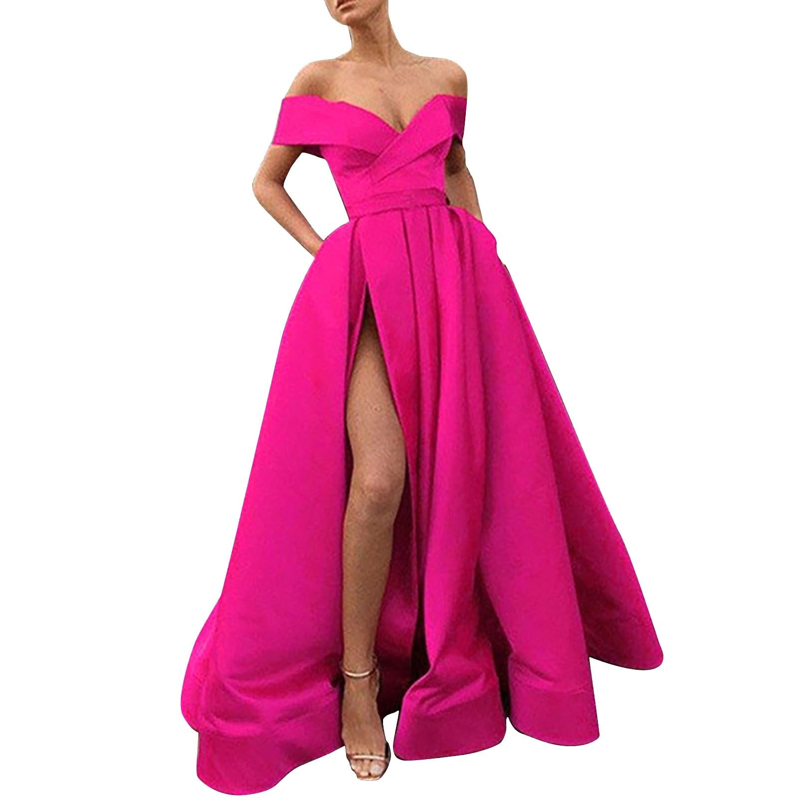 Vestito Donna Elegante Casual Curvy Ruffled Confortevole da Sera Lunghi Cerimonia Abito da Donna Senza Manica Vintage Cocktail Party Sposa Banchetto Abito Donna Estivo