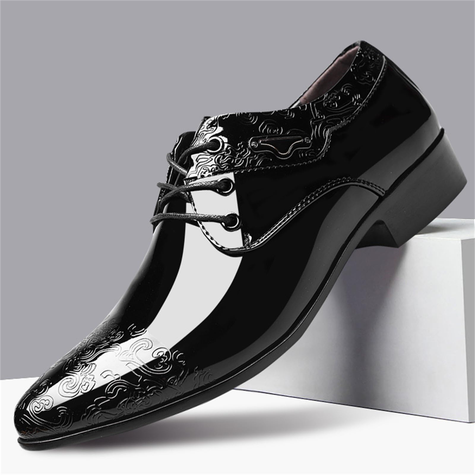 Scarpe Oxford da Uomo in Pelle Verniciata con Lacci Punta Affilata Scarpe da Cerimonia da Lavoro da Smoking