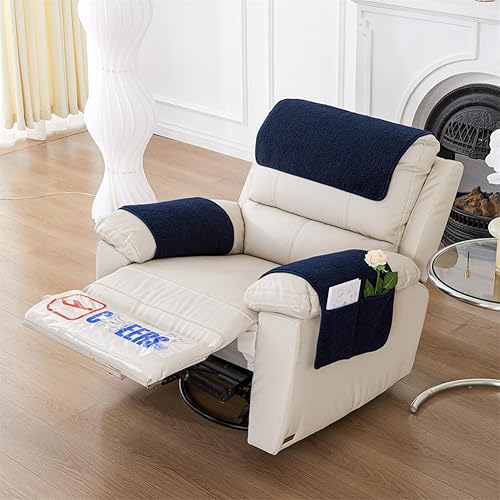 Miniatura 3 de 3 fundas reclinables, fundas de brazos de sherpa para silla reclinable con bolsillos de almacenamiento, funda para reposacabezas para silla