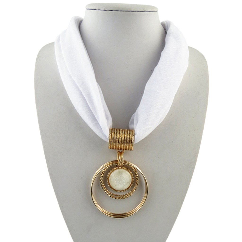 Maxtonser Short Scarf Alloy Vintage Faux Crystal Hoops Pendant Collar Chain Necklace Soft