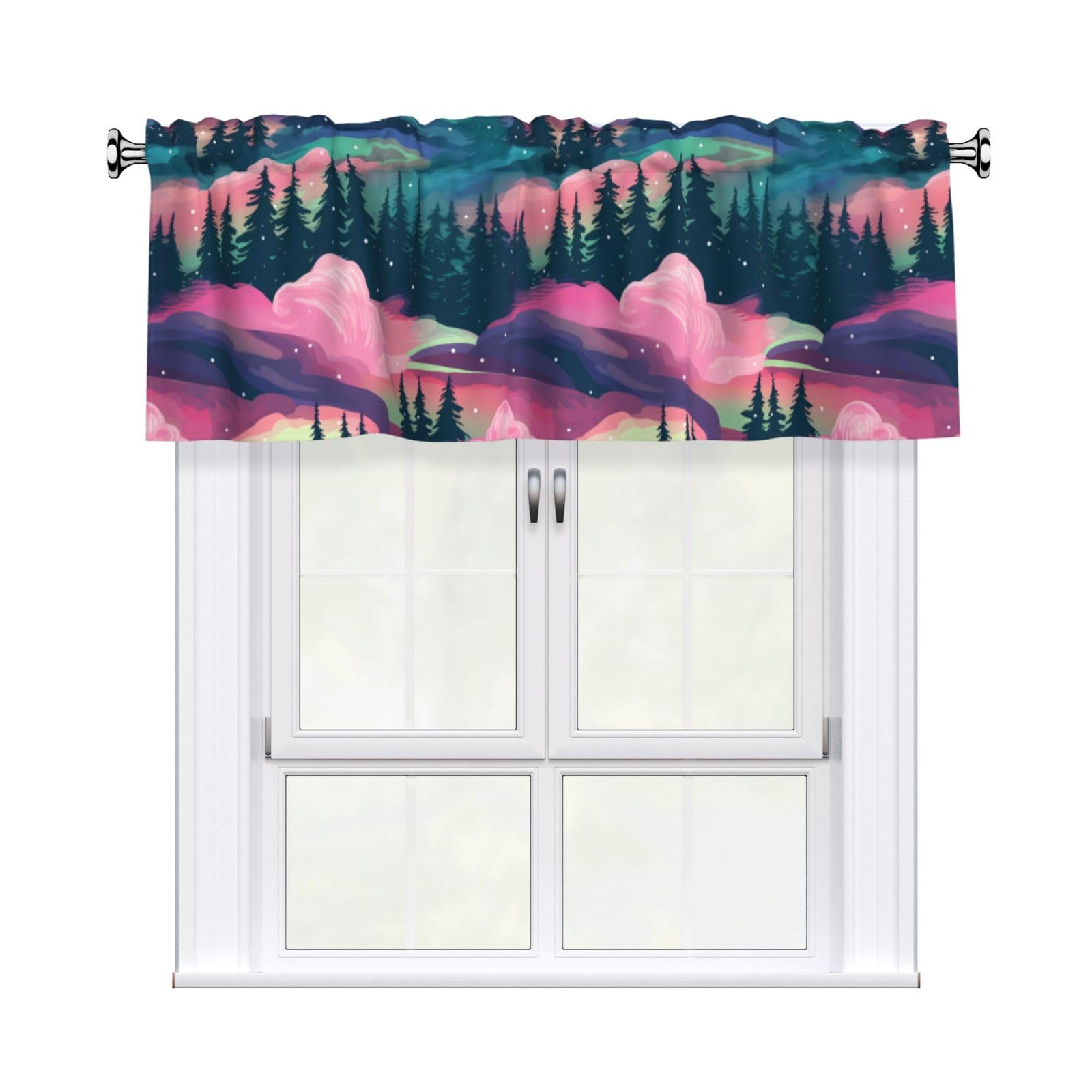 HJFCZH gorgeous northern lights Prints Short Curtain with Valance - 54x18in Light Filtering Polyester for Kitchen, Bathroom, Studio - Fits Most Standard Rods