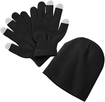 Homiegear Plain Black Touch screen Gloves with Beanie Hats for Men | Mens Warm Winter Knitted Gloves | Unisex Gloves for Winter