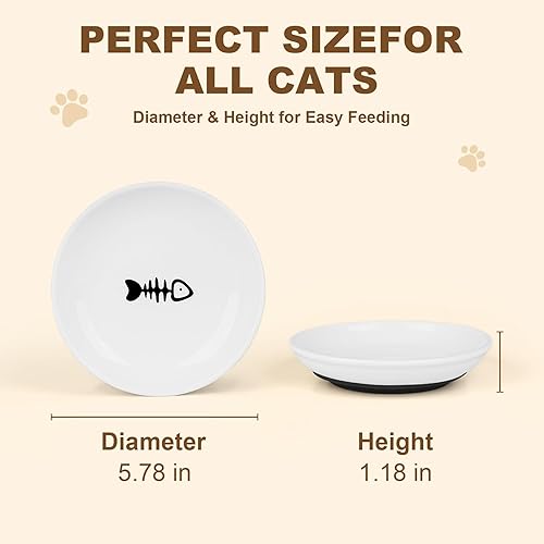 Miniatura 3 de Cuencos de cerámica para gatos, paquete de 2 platos poco profundos para alimentos húmedos, plato de alimentación apto para bigotes con base de