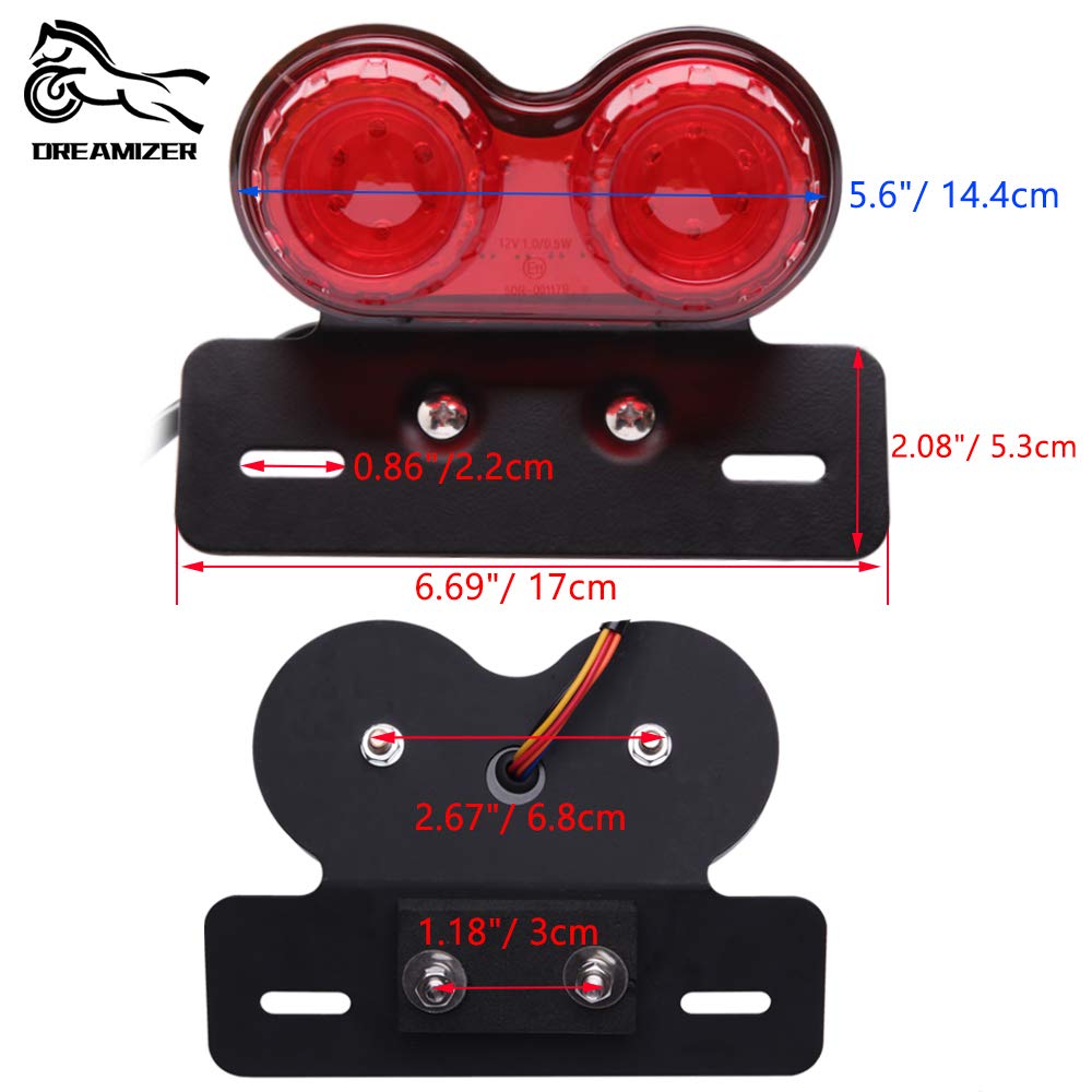 DREAMIZER Universale 40 LED Doppio Motociclo Fanale Posteriore Luce del Freno, Indicatori di Direzione Lampada da Corsa con Staffa Targa per Chopper Cruiser Custom Street Bike Dirt Bike (Rosso)